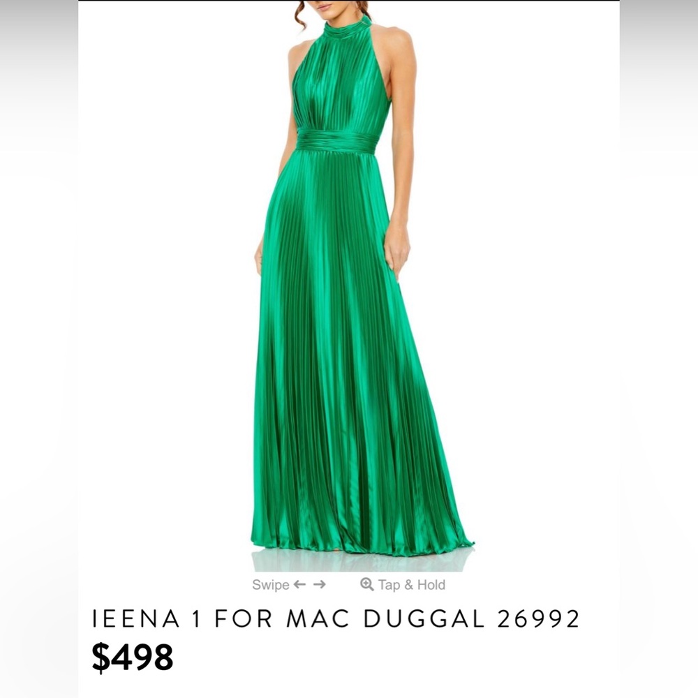 Elegant Green Pleated Gown Dress Ieena for Mac Duggal
